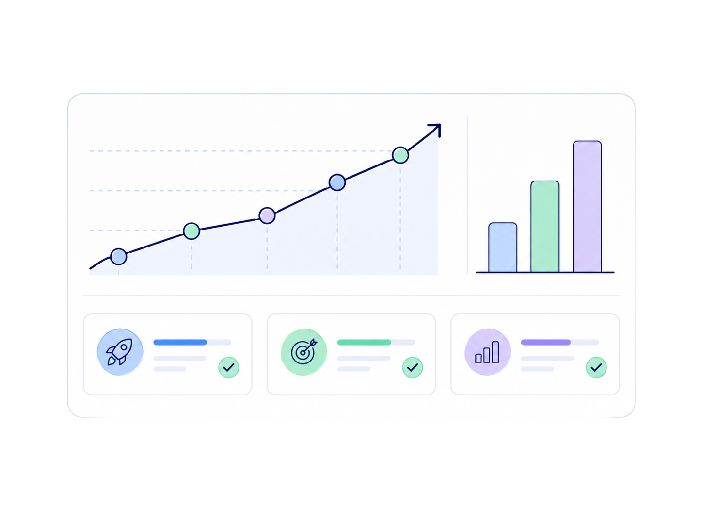 Illustration of a line chart and bar chart measuring product success metrics